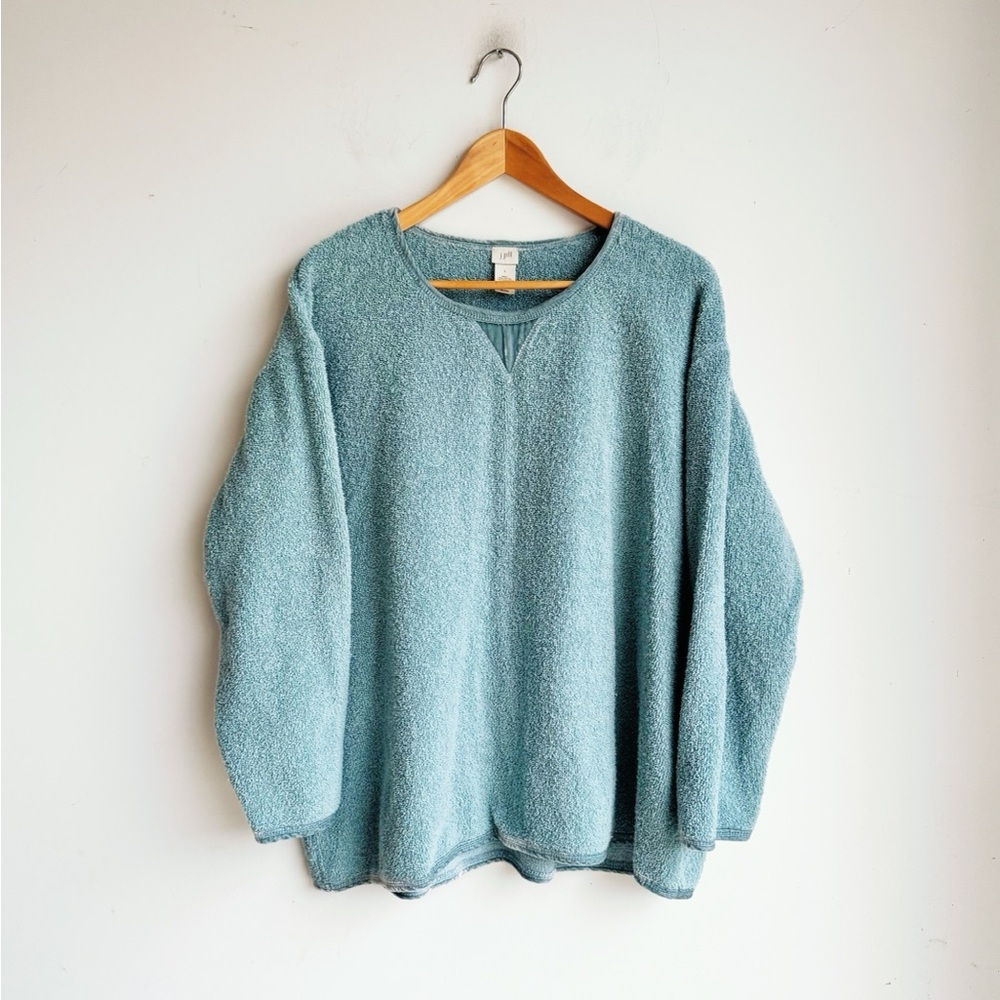 J. JILL Robin’s Egg Terry Cloth Velvet Trim Sweater Large - Picture 7 of 7